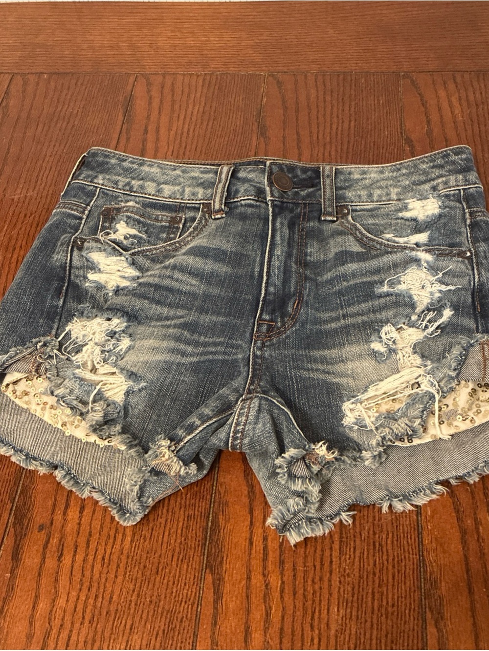 American Eagle Hi Rise Festival Shorts Women’s 2 Stretch Sequin Distressed